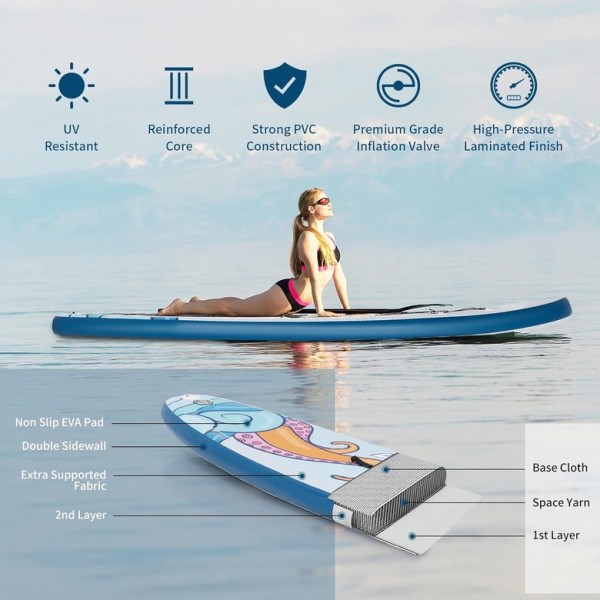 SPORFIT 스탠드 업 패들 보드 - 10 피트 / 10.5 11 x 30 인치 6 풍선 프리미엄 SUP 액세서리 & 배낭 논 슬립 데크 방수 가방 리쉬 핸드 펌프 포함 청소년